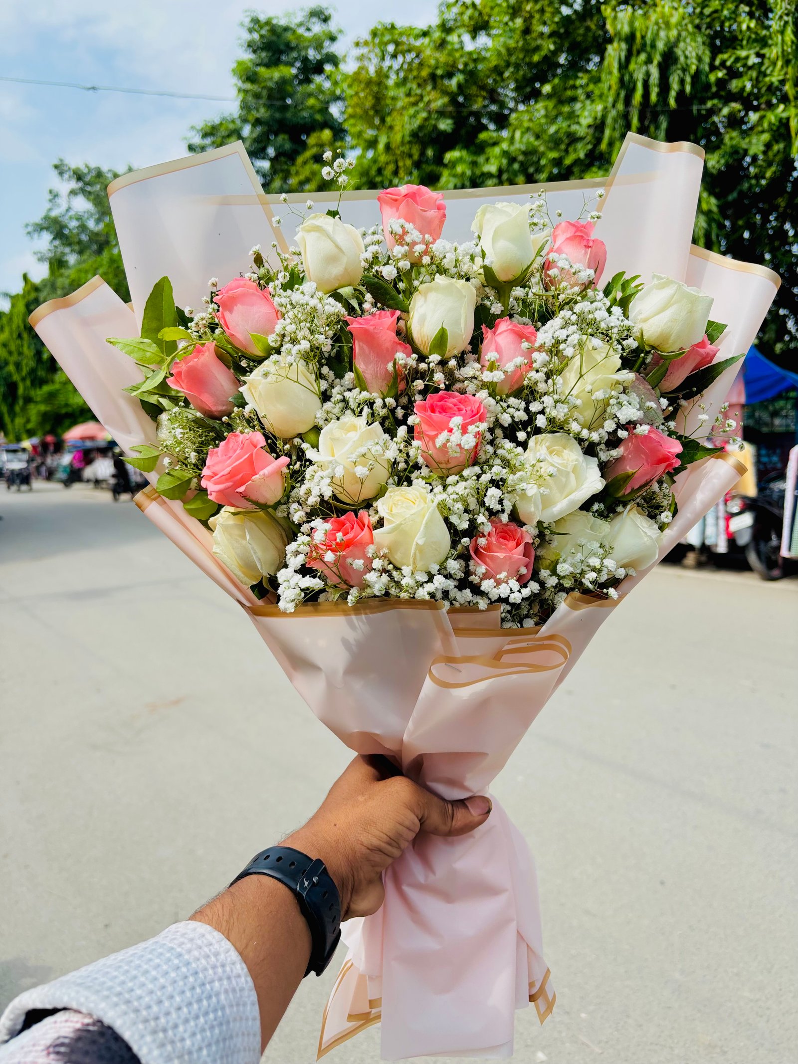 Pink white roses